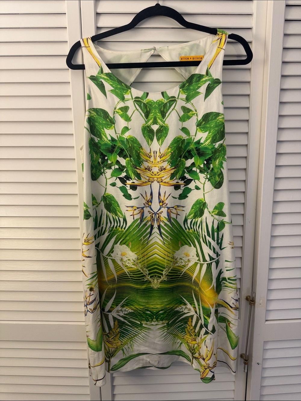 Alice + Olivia White Dress with Green & Yellow Botanical Print Large